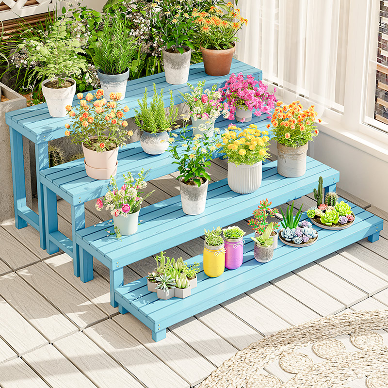 封闭阳台多肉植物角专用实木置物展示架防腐木长方形加高脚花架子