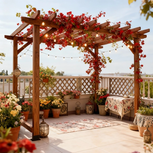 防腐木葡萄架子室外阳台户外遮雨棚爬藤架休闲小凉亭木屋简易花架