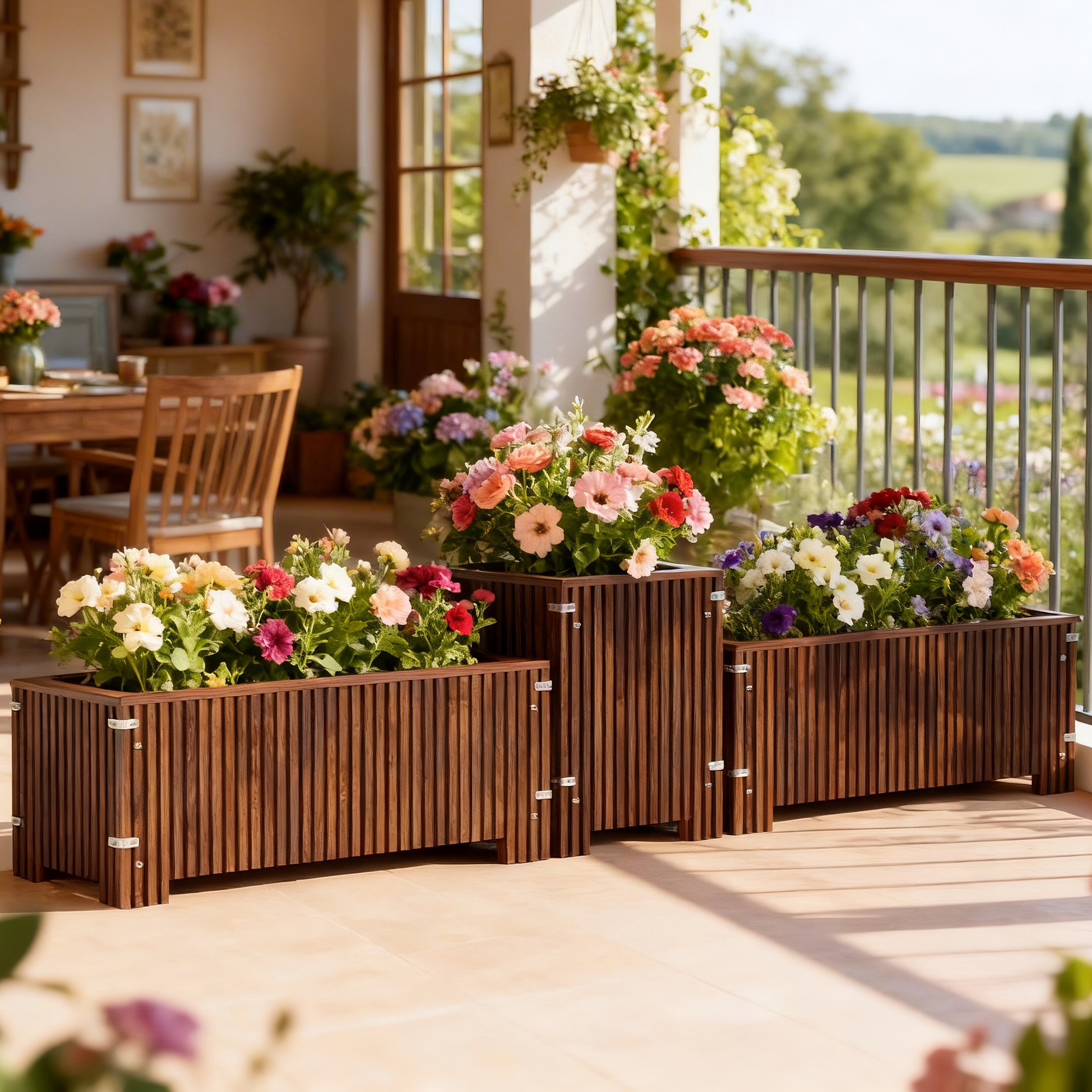 家用阳台种菜专用盆防腐木花盆长方形花箱家庭户外庭院长条种植箱