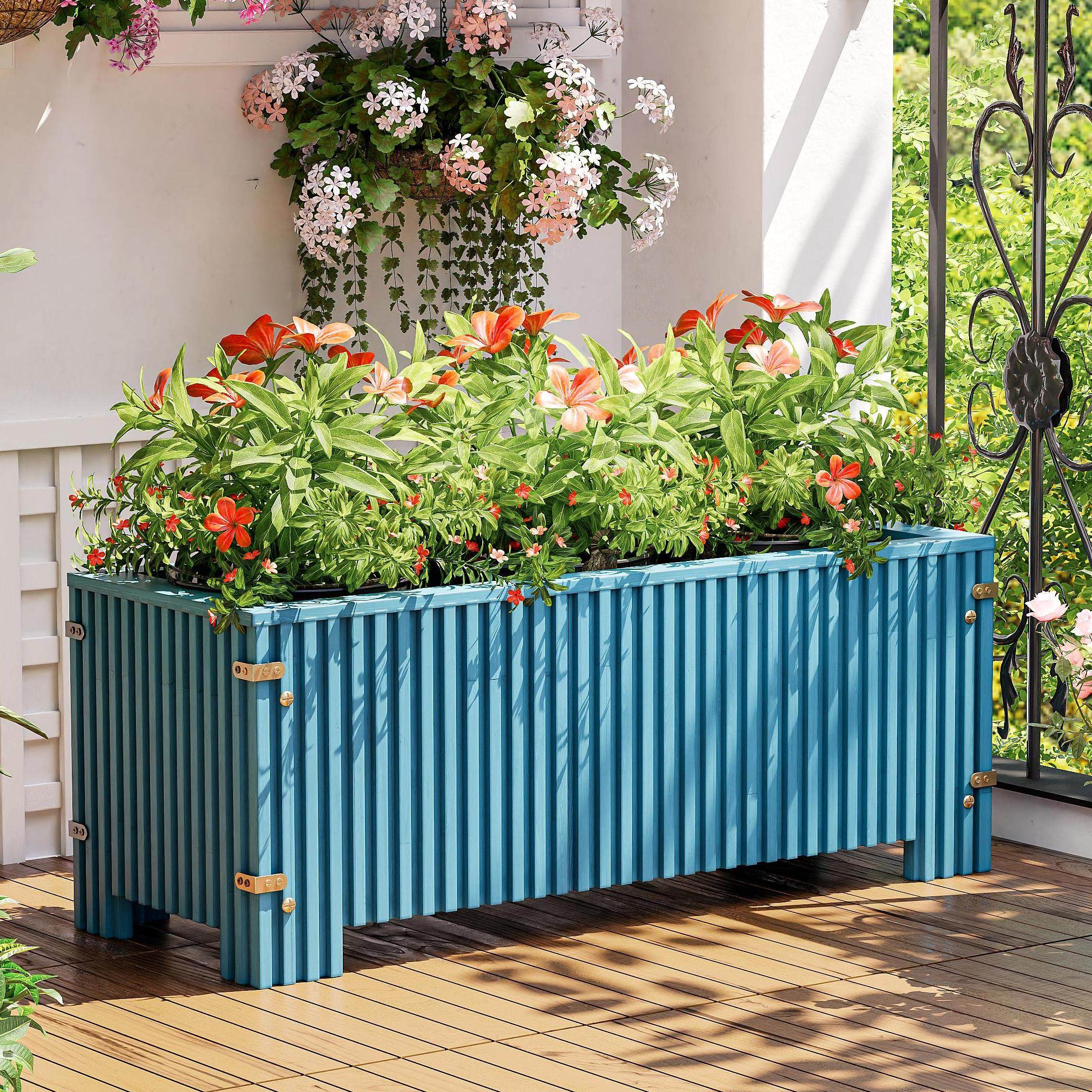 天台种菜专用箱碳化防腐木长花箱户外实木大花盆长方形蔬菜种植箱