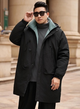 T758大码加厚中长款棉衣冬季男加肥加大胖子肥佬工装外套保暖棉服