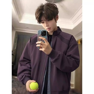 cleanfit紫色解构立领飞行夹克男春季短款正肩棒球服美式工装外套
