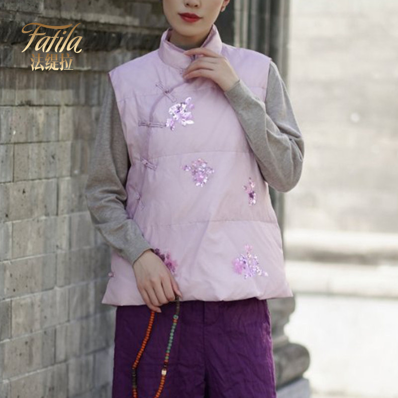 新中式刺绣羽绒马甲背心女冬装