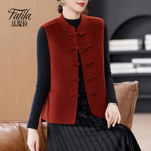 新中式国风双面零羊绒马甲女秋冬新款外搭叠穿手工双面呢背心妈妈