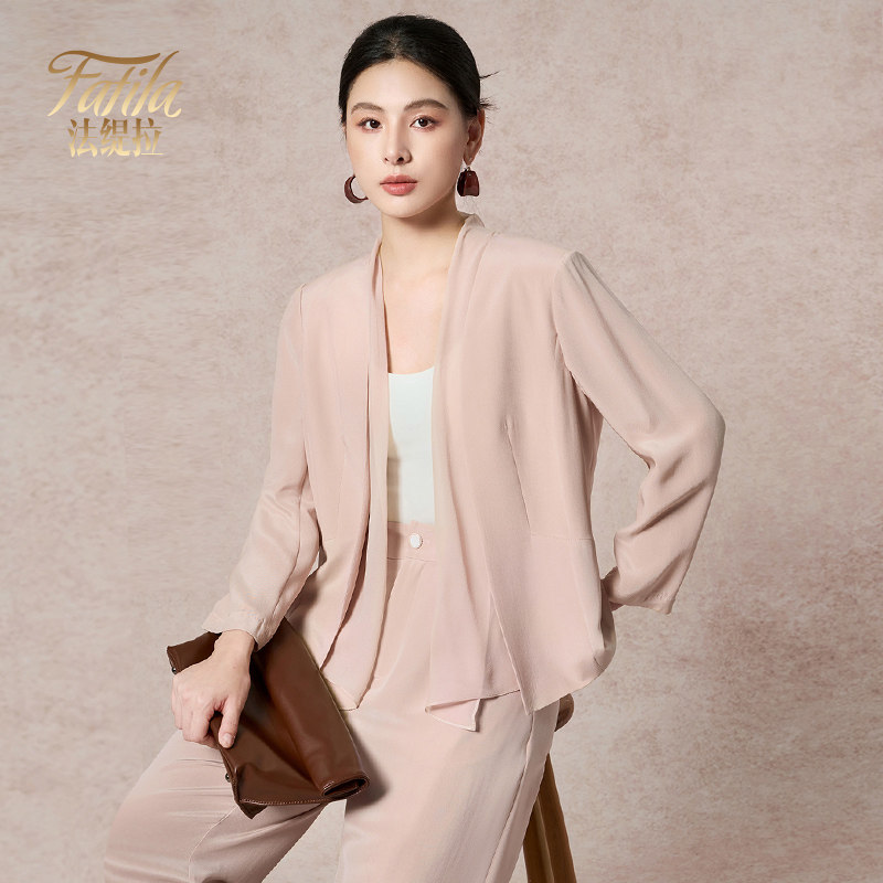 时尚重磅醋酸桑蚕丝小西装女短款春装新款韩版无扣小外套小个子女