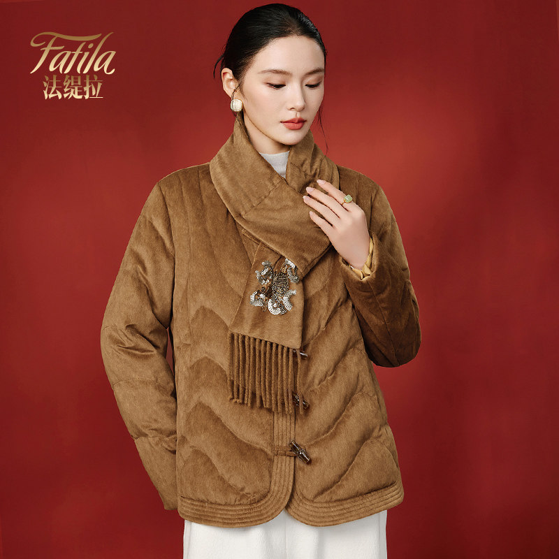 洋气围巾领轻薄鹅绒服女短款