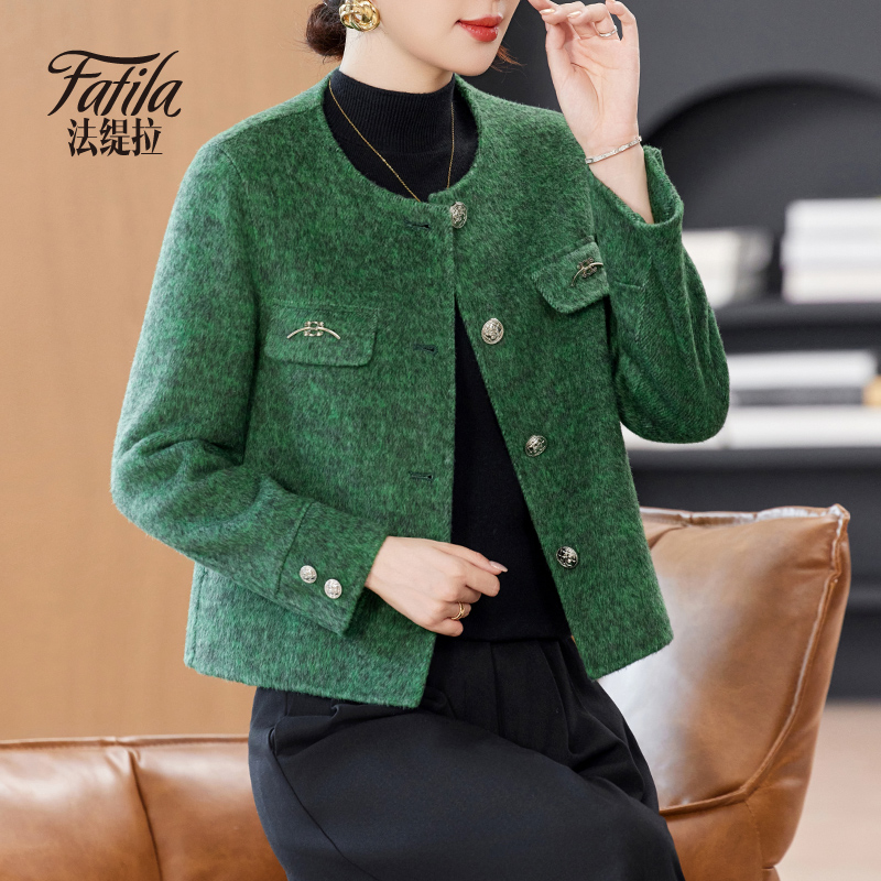 绿色双面零羊绒大衣女短款