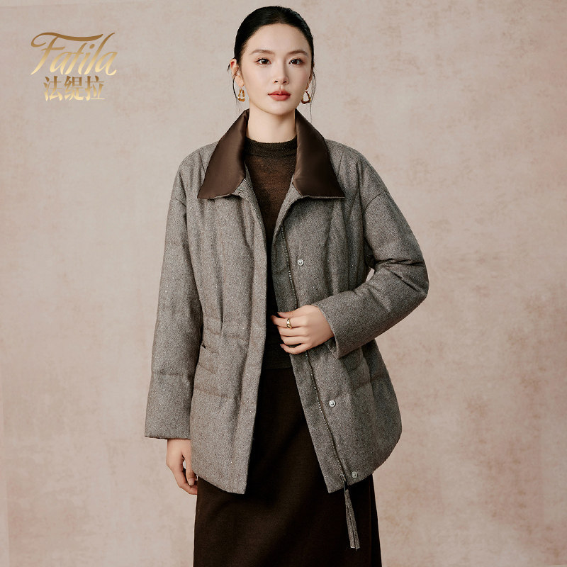 时尚轻薄羊毛鹅绒服女中长款冬装