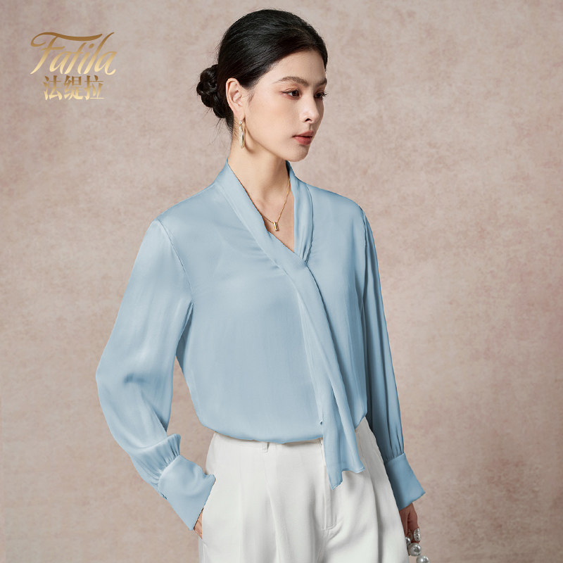 时尚飘带真丝缎面衬衫女长袖春装新款2026通勤气质小衫桑蚕丝上衣,女装/女士精品,衬衫,淘宝优惠券,粉丝福利购,淘宝优惠卷