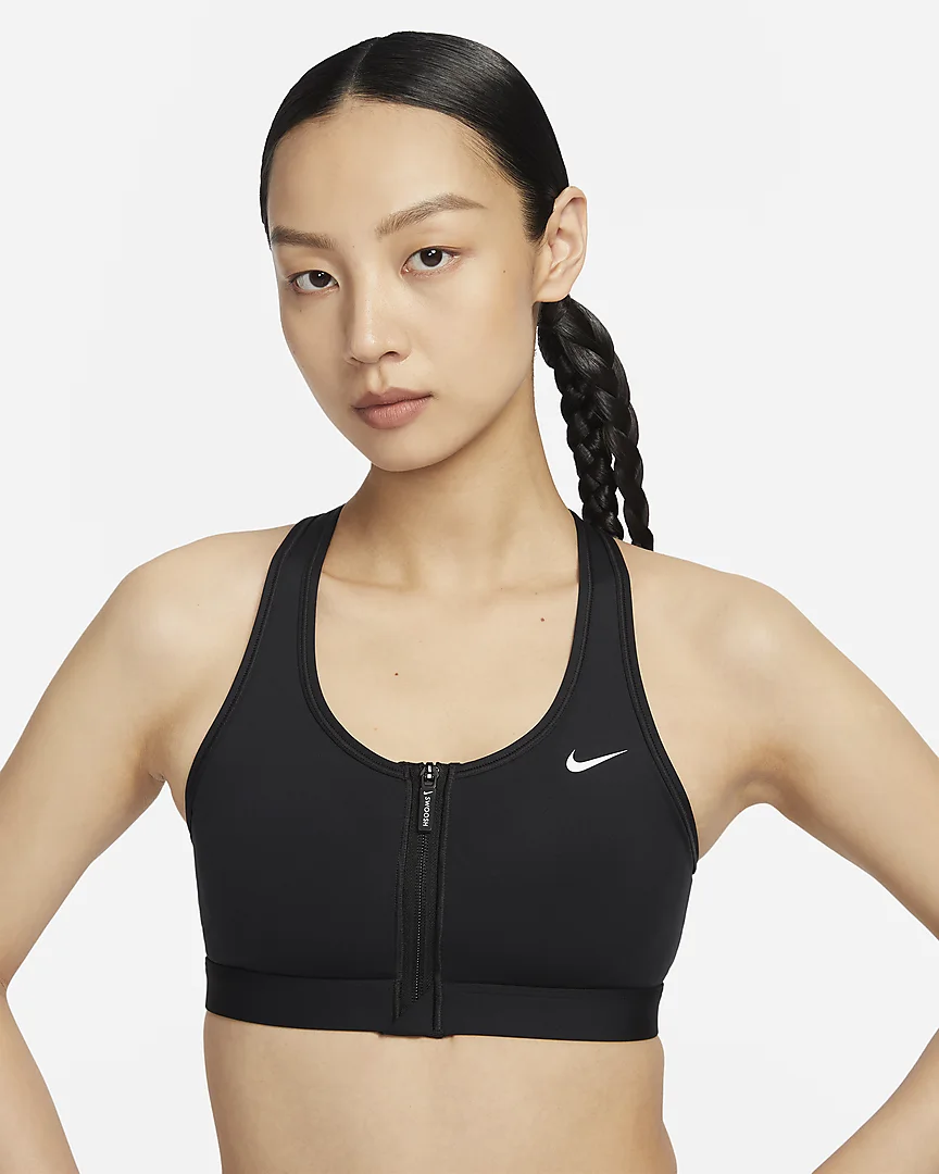 耐克女装2024秋款中强度速干衬垫前拉链易穿脱运动内衣FN2732-010