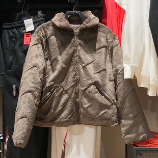 004 满印宽松人造毛皮运动翻领夹克FV8020 正品 耐克女子2024冬新款