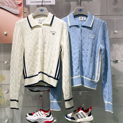 阿迪达斯三叶草女子2025春新款学院风时尚运动针织毛衣外套JM8018