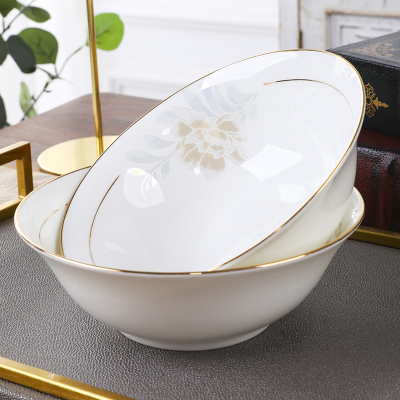 骨瓷吃饭碗家用金边欧式纯白餐具