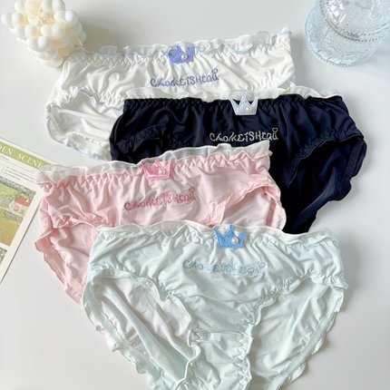 柔软丝滑内裤女皇冠甜美刺绣可爱纯棉裆少女学生三角裤头