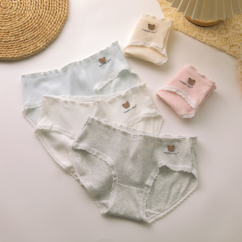 卡通萌熊可爱少女抗菌内裤中腰