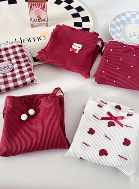 本命年红色可爱小熊波点学生内裤抗菌纯棉裆中腰少女三角裤透气