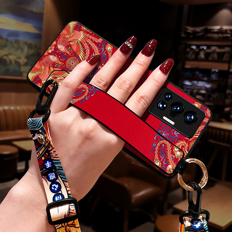 适用vivoX70pro手机壳中国风腕带