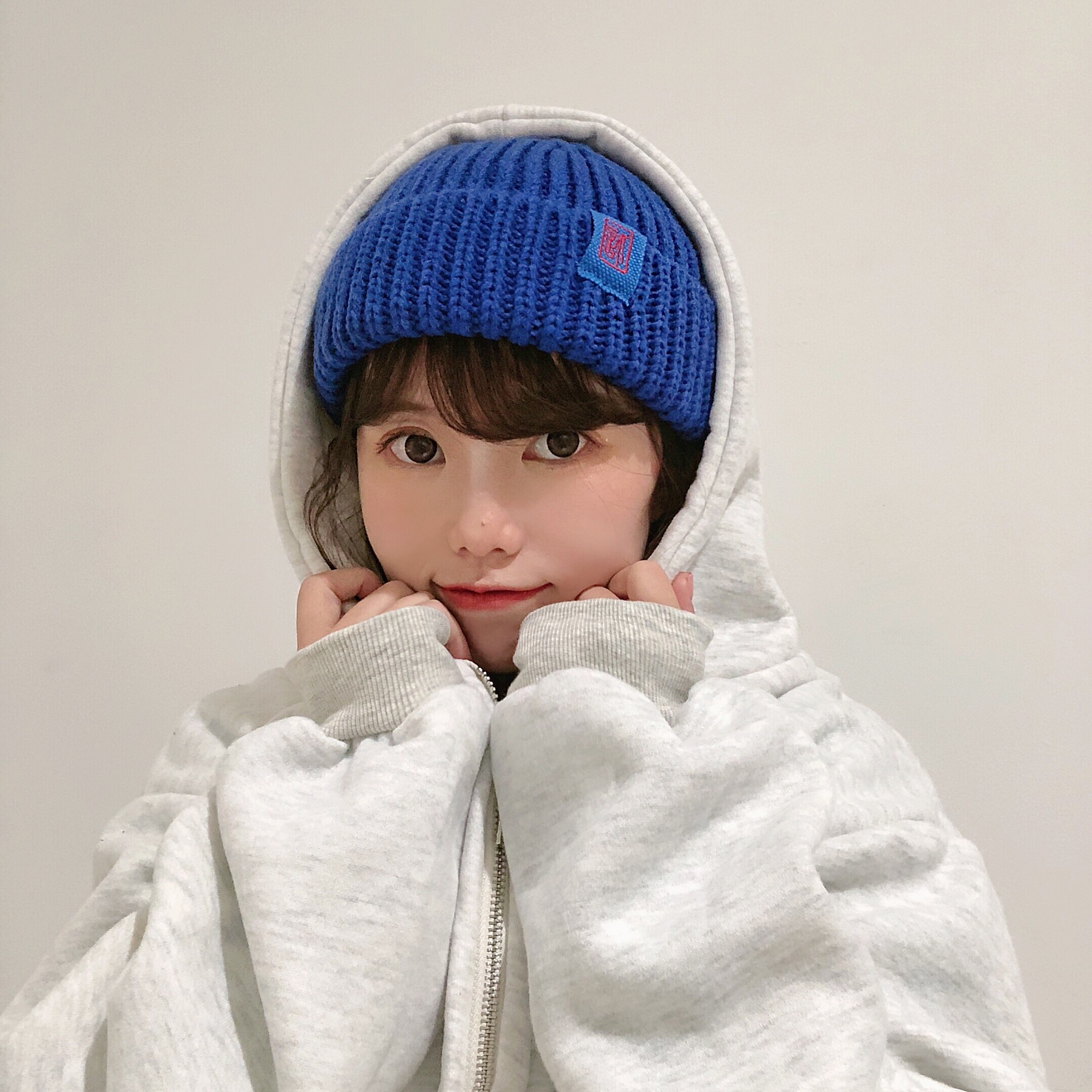 双笙欧尼帽子女秋冬布标毛线帽韩版保暖针织帽瓜皮冷帽情侣地主帽