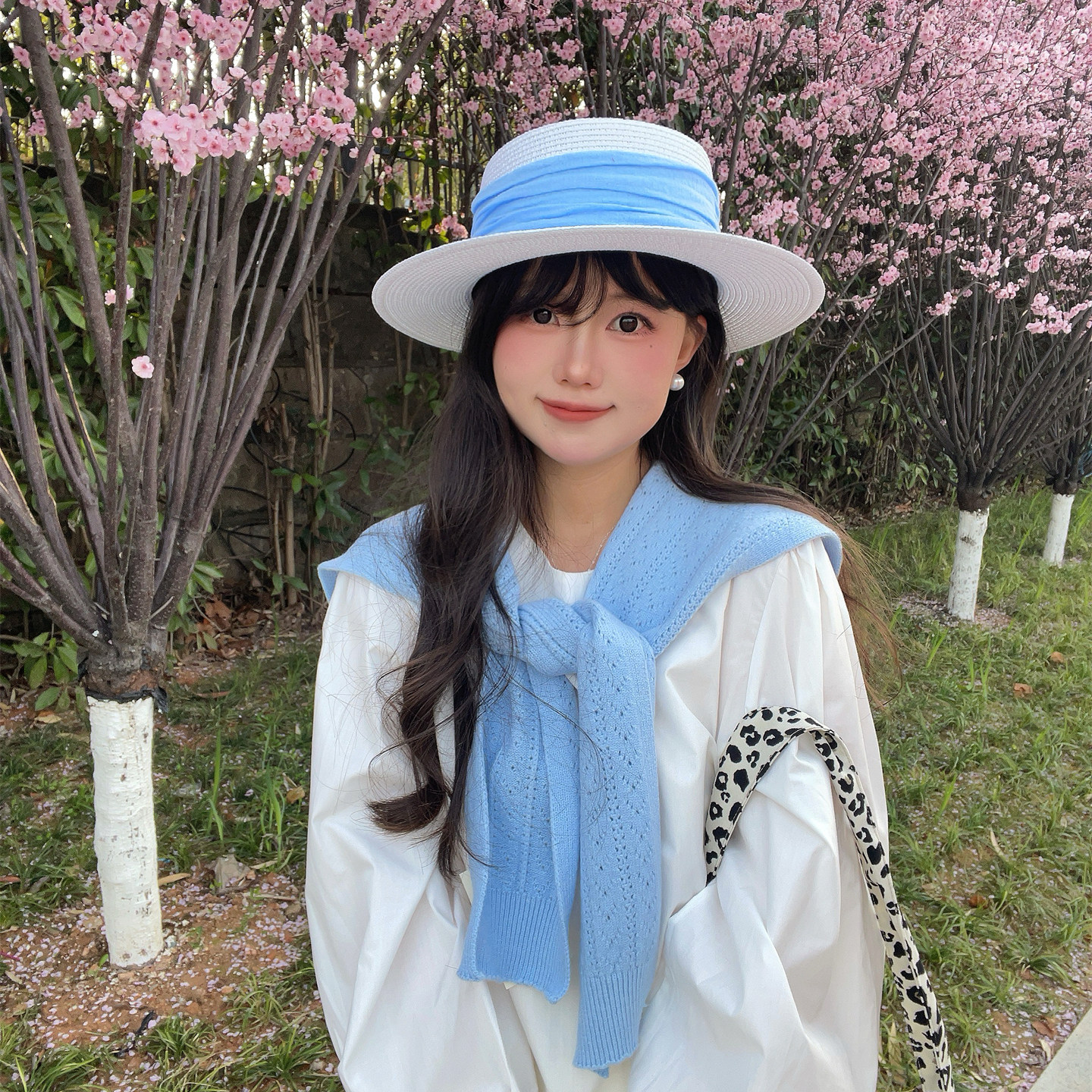 2026新款早春蓝色披肩女外搭韩系百搭针织毛衣衬衫叠穿小坎肩护颈