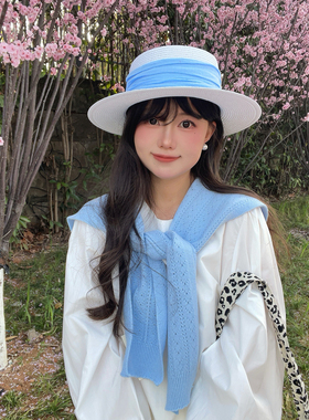 2026新款早春蓝色披肩女外搭韩系百搭针织毛衣衬衫叠穿小坎肩护颈