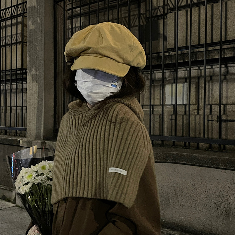 韩系小众设计感高领套头围脖女秋冬连帽针织披肩百搭保暖毛线围巾