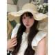 草帽女2024新款 夏季 蕾丝蝴蝶结草编帽出游防晒帽子沙滩海边大帽檐