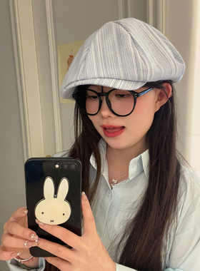 双笙欧尼前进帽条纹纯色休闲感帽