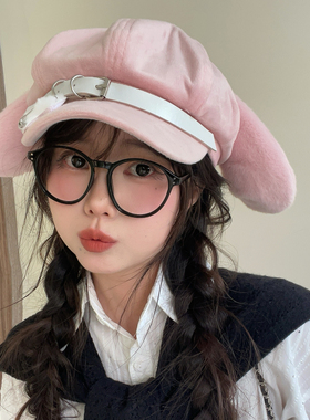 粉色小狗耳朵亚比风个性八角帽女