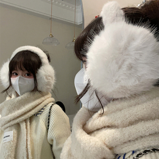 白色韩版软萌可爱大号冬季仿貂毛保暖耳罩女可折叠毛绒耳套耳捂子