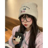 软糯小狗大版 百搭腊肠狗刺绣针织加厚毛线帽显脸小冷帽子秋冬新款