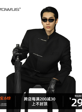 TWOWUS新款小众高级感黑色立领新中式西装金属纽扣中山装外套男女