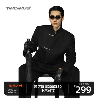 TWOWUS新款小众高级感黑色立领新中式西装金属纽扣中山装外套男女