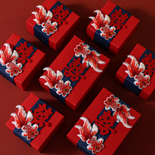 结婚喜糖盒刺绣金鱼小众高级感喜糖盒空盒中式风格国潮创意