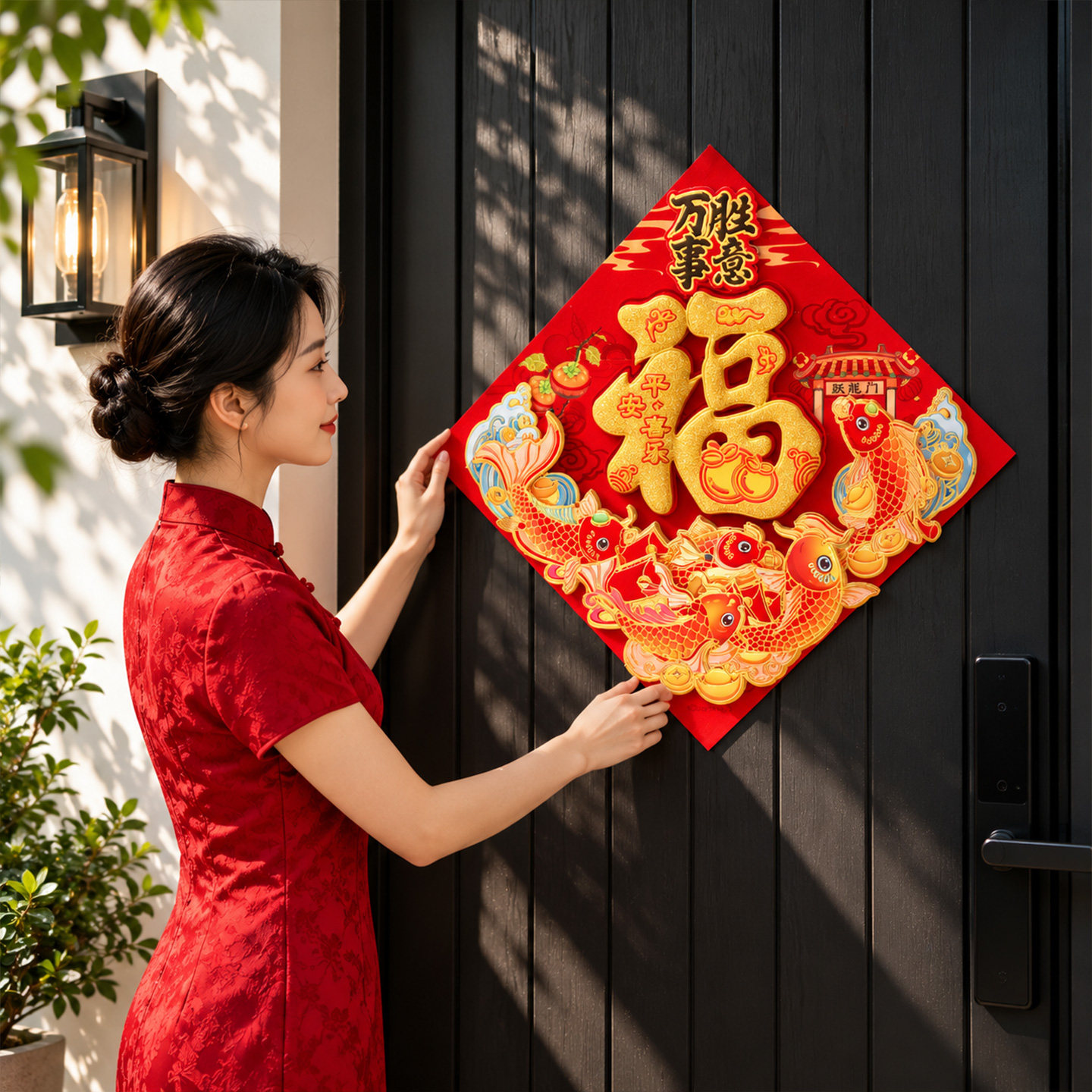 2027新款羊年福字门贴春节过年立体年年有余门幅新年布置装饰用品