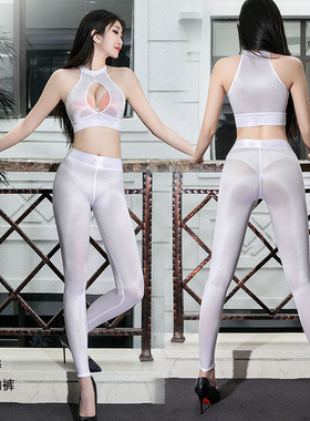 新款紧身打底裤显瘦显高直筒高弹力女人味性感油亮微透小脚九分裤