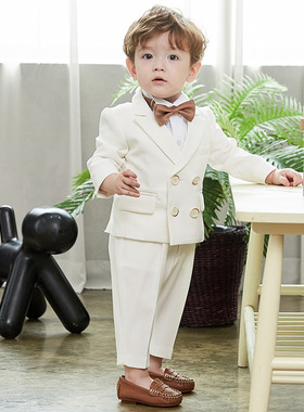 儿童西装套装白色男童休闲西装韩版帅气小西服三件套花童周岁生日
