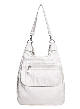 白色水洗软皮双肩书包学生女2024新款韩版简约百搭单肩斜挎小背包