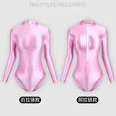 紧身丝滑光泽高叉连体泳衣女紧身连体衣长袖 瑜伽连体衣芭蕾舞蹈服