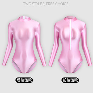 紧身丝滑光泽高叉连体泳衣女紧身连体衣长袖 瑜伽连体衣芭蕾舞蹈服