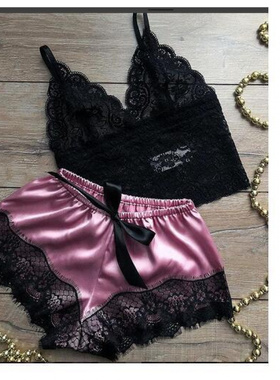 Sexy lace pajamas Black Lace suspender top黑色蕾丝上衣超短裤