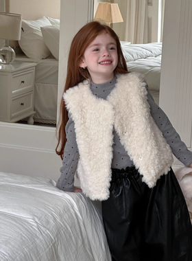 女童毛毛马甲外套2025秋冬新款女宝宝韩版洋气加厚坎肩儿童上衣