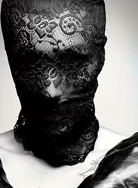 黑色透明蒙面美女面沙镂空装饰面具演出道具丝袜蕾丝头套