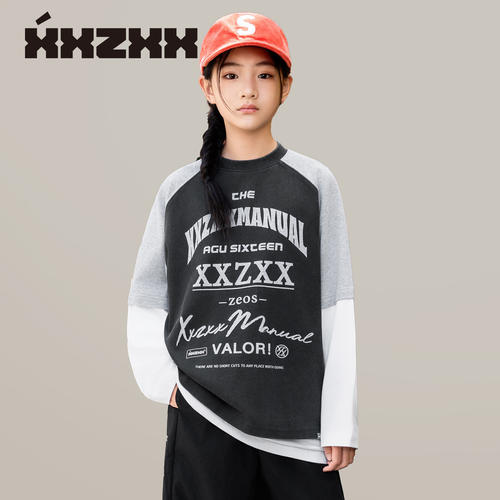 XXZXX童装潮牌亲子假两件撞色T恤
