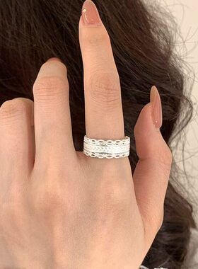 气质款休闲女士轻奢编织纹理开口戒指女可调节食指戒时尚气质指环
