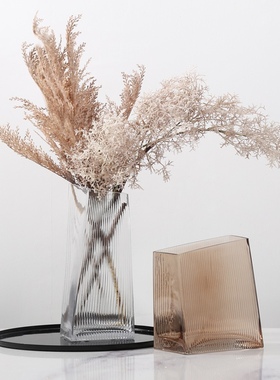 简约现代灰色大肚玻璃花瓶餐桌花器客厅花艺样板间软装插花摆件