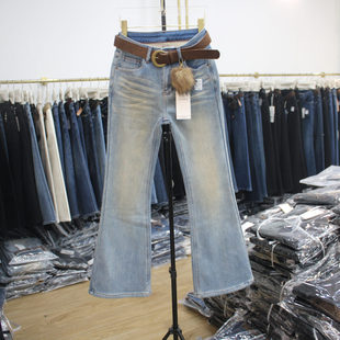 保暖女喇叭裤 2025年冬季 牛仔微喇裤 艾拿V3576复古做旧复合绒时尚