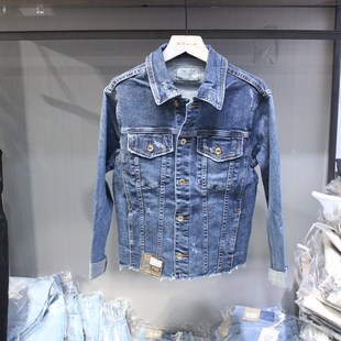 女上衣妙玲M1137磨白抓痕修身 MIAOLING春秋显瘦短装 牛仔短外套