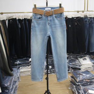 保暖九分裤 女装 2025年冬季 艾拿95080浅蓝色水洗植绒小直筒牛仔裤