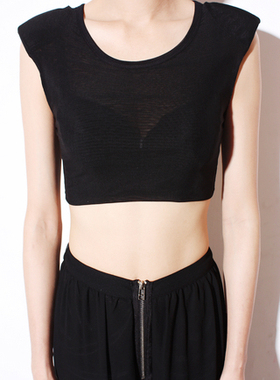 乐乐家 徐濠萦 Liger 高弹力网纱无袖垫肩女士T恤半身打底衫