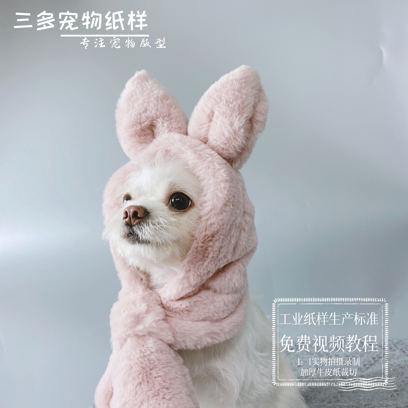 宠物帽子纸样比熊头套图纸泰迪金毛头饰狗狗兔子耳朵围巾帽样版